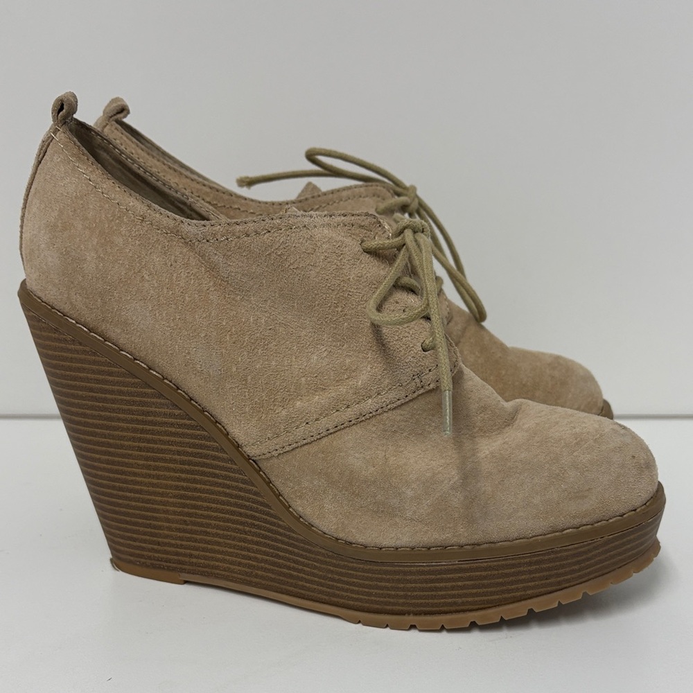 Cooperative Beige Suede Platform Wedge Shoe